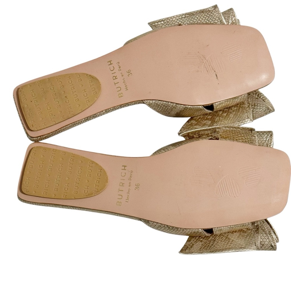 Butrich Irina Bow Metallic Gold Snakeskin Flat Sandal 5.5 - Picture 9 of 12